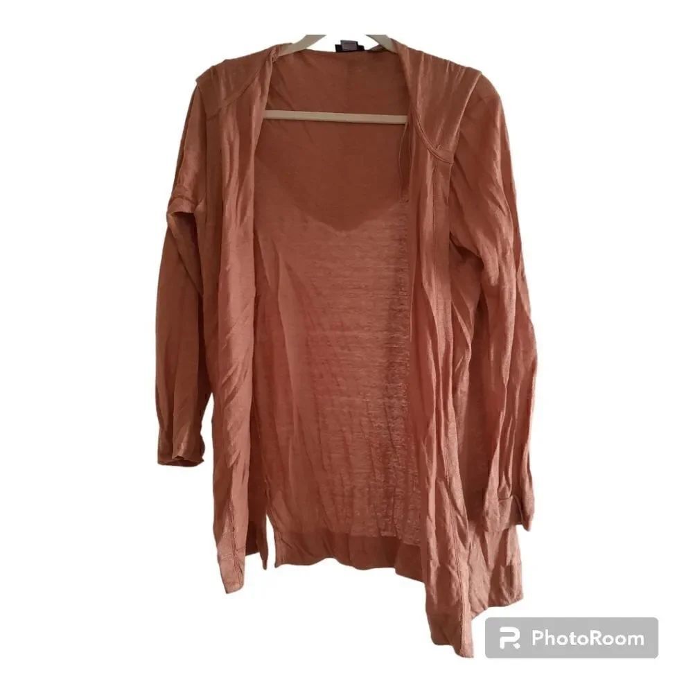 Tahari 100% Linen Hooded Cardigan Sweater